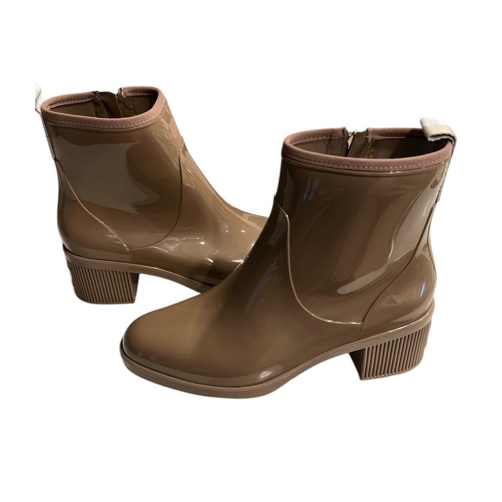 KATE SPADE NEW YORK Womens Beige Back Pull-Tab Puddle Block Heel Rain Boots 11